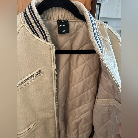 Iets frans varsity bomber jacket cream faux leather - Picture 6 of 9